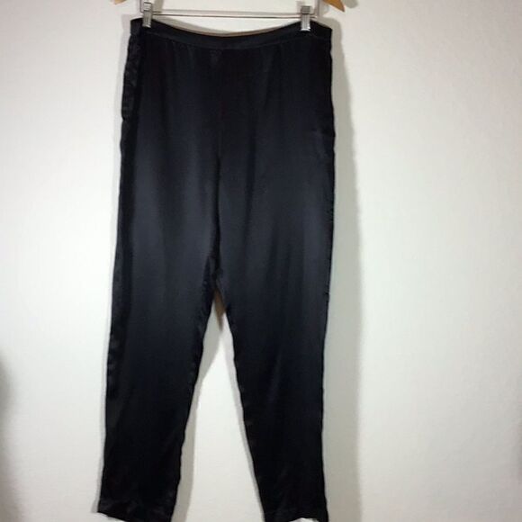 Mary Jo Bruno Neiman Marcus Pants Black Silk Loungewear Elastic Waist Size 12P - Picture 1 of 12